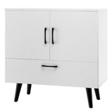 NNECW Mid-century Modern Storage Cabinet with 2 Doors &amp 1 Pull-out Drawer-White