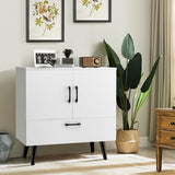 NNECW Mid-century Modern Storage Cabinet with 2 Doors &amp 1 Pull-out Drawer-White