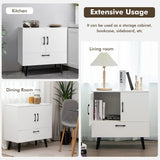 NNECW Mid-century Modern Storage Cabinet with 2 Doors &amp 1 Pull-out Drawer-White