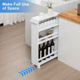 NNECW 4-Tier Slim Rolling Storage Trolley with Handle and Adjustable Shelf-White