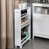 NNECW 4-Tier Slim Rolling Storage Trolley with Handle and Adjustable Shelf-White