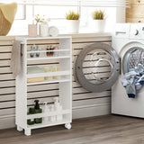 NNECW 4-Tier Slim Rolling Storage Trolley with Handle and Adjustable Shelf-White