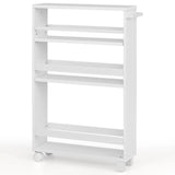 NNECW 4-Tier Slim Rolling Storage Trolley with Handle and Adjustable Shelf-White