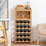 NNECW 20-Bottle Bamboo Wine Rack Cabinet with Glass Hanger for Bar & Kitchen