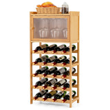 NNECW 20-Bottle Bamboo Wine Rack Cabinet with Glass Hanger for Bar & Kitchen