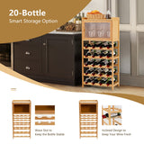 NNECW 20-Bottle Bamboo Wine Rack Cabinet with Glass Hanger for Bar & Kitchen