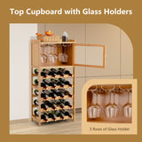 NNECW 20-Bottle Bamboo Wine Rack Cabinet with Glass Hanger for Bar & Kitchen