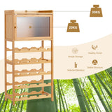 NNECW 20-Bottle Bamboo Wine Rack Cabinet with Glass Hanger for Bar & Kitchen