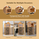 NNECW 20-Bottle Bamboo Wine Rack Cabinet with Glass Hanger for Bar & Kitchen