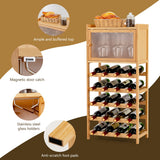 NNECW 20-Bottle Bamboo Wine Rack Cabinet with Glass Hanger for Bar & Kitchen
