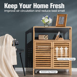 NNECW Bamboo Bathroom Storage Cabinet with Removable Shelf for Bathroom Living Room
