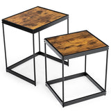 NNECW Set of 2 Square Nesting Tables with Sturdy Steel Frame for Living Room