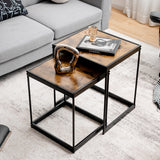 NNECW Set of 2 Square Nesting Tables with Sturdy Steel Frame for Living Room