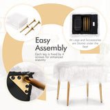 NNECW Square Furry Ottoman Seat with Golden Metal Legs-White