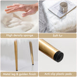 NNECW Square Furry Ottoman Seat with Golden Metal Legs-White
