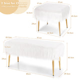 NNECW Square Furry Ottoman Seat with Golden Metal Legs-White