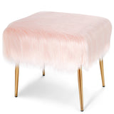 NNECW Square Furry Ottoman Seat with Golden Metal Legs-Pink