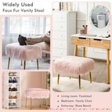 NNECW Square Furry Ottoman Seat with Golden Metal Legs-Pink