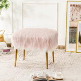 NNECW Square Furry Ottoman Seat with Golden Metal Legs-Pink