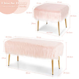 NNECW Square Furry Ottoman Seat with Golden Metal Legs-Pink