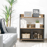 NNECW Wooden Industrial Freestanding Storage Cabinet with 2 Door Cabinets-2-Tier