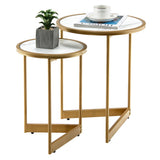 NNECW Round Nesting Table Set of 2 with Steel Frame for Living Room