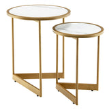 NNECW Round Nesting Table Set of 2 with Steel Frame for Living Room