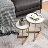 NNECW Round Nesting Table Set of 2 with Steel Frame for Living Room