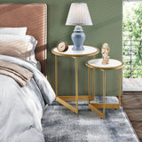 NNECW Round Nesting Table Set of 2 with Steel Frame for Living Room