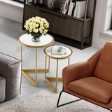 NNECW Round Nesting Table Set of 2 with Steel Frame for Living Room