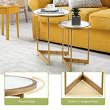 NNECW Round Nesting Table Set of 2 with Steel Frame for Living Room