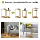 NNECW Round Nesting Table Set of 2 with Steel Frame for Living Room