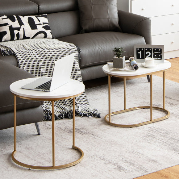 NNECW Modern Nesting Round Coffee Table Set of 2 for Living Room
