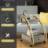 NNECW 2-Layer C-Shaped Rolling End Table with Drawer
