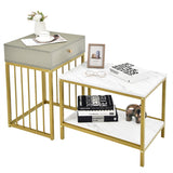 NNECW 2-Piece Nesting Coffee Table Set with Drawer and Shelf