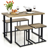 NNECW 4 Pieces Industrial Wooden Dining Table Set  with Stools for Kitchen