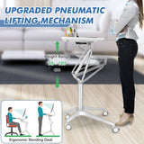NNECW Pneumatic Sit Stand Laptop Table with Tablet Holder & 4 Rolling Casters for Home/Office