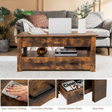 NNECW Lift Top Coffee Table with Enclosed Compartment & Drawers