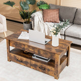 NNECW Lift Top Coffee Table with Enclosed Compartment & Drawers