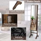 NNECW Standing Jewelry Cabinet with Full Length Mirror &amp Hooks &amp Shelves-Brown