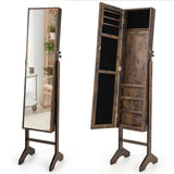 NNECW Standing Jewelry Cabinet with Full Length Mirror &amp Hooks &amp Shelves-Brown