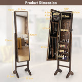 NNECW Standing Jewelry Cabinet with Full Length Mirror &amp Hooks &amp Shelves-Brown