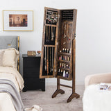 NNECW Standing Jewelry Cabinet with Full Length Mirror &amp Hooks &amp Shelves-Brown