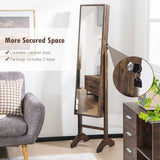 NNECW Standing Jewelry Cabinet with Full Length Mirror &amp Hooks &amp Shelves-Brown