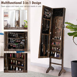 NNECW Standing Jewelry Cabinet with Full Length Mirror &amp Hooks &amp Shelves-Brown