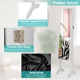 NNECW Standing Jewelry Cabinet with Full Length Mirror &amp Hooks &amp Shelves-White