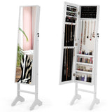 NNECW Standing Jewelry Cabinet with Full Length Mirror &amp Hooks &amp Shelves-White