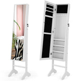NNECW Standing Jewelry Cabinet with Full Length Mirror &amp Hooks &amp Shelves-White
