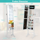 NNECW Standing Jewelry Cabinet with Full Length Mirror &amp Hooks &amp Shelves-White