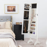 NNECW Standing Jewelry Cabinet with Full Length Mirror &amp Hooks &amp Shelves-White
